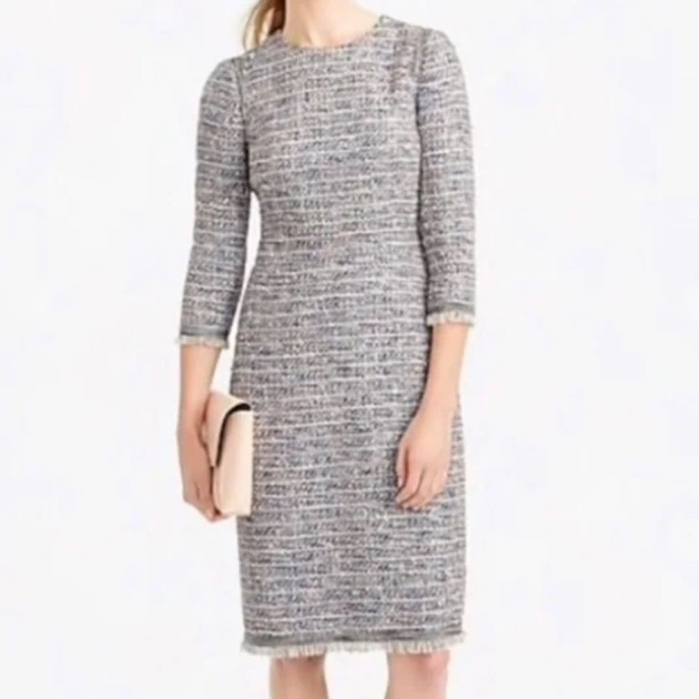 J.Crew Multicolor Fringe TweedโDress 3/4 Sleeve Multicolor in Size 4